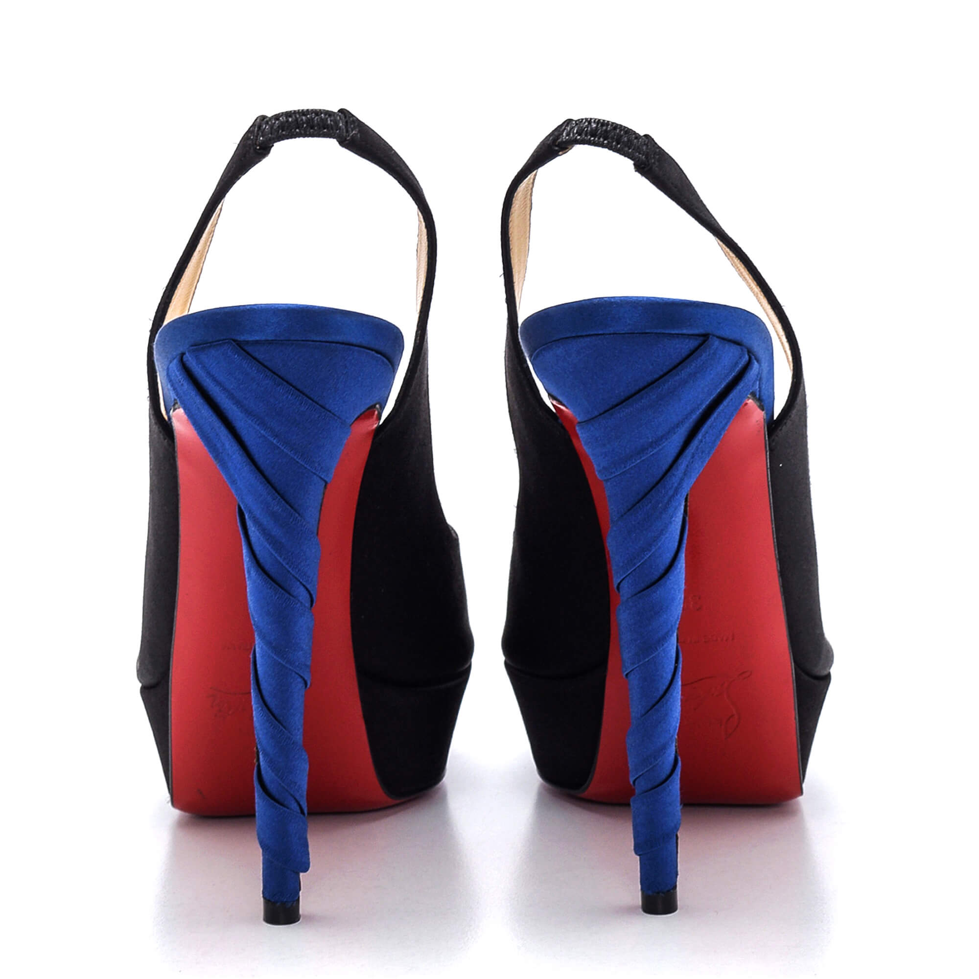 Christian Louboutin - Black / Saks Blue Satin Pumps 